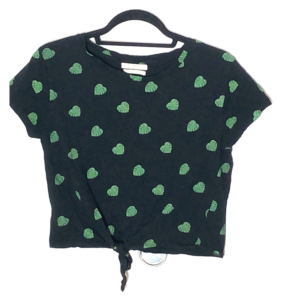 Pull&Bear Palm leaf Novelty Print Crop Top Front Knot Large